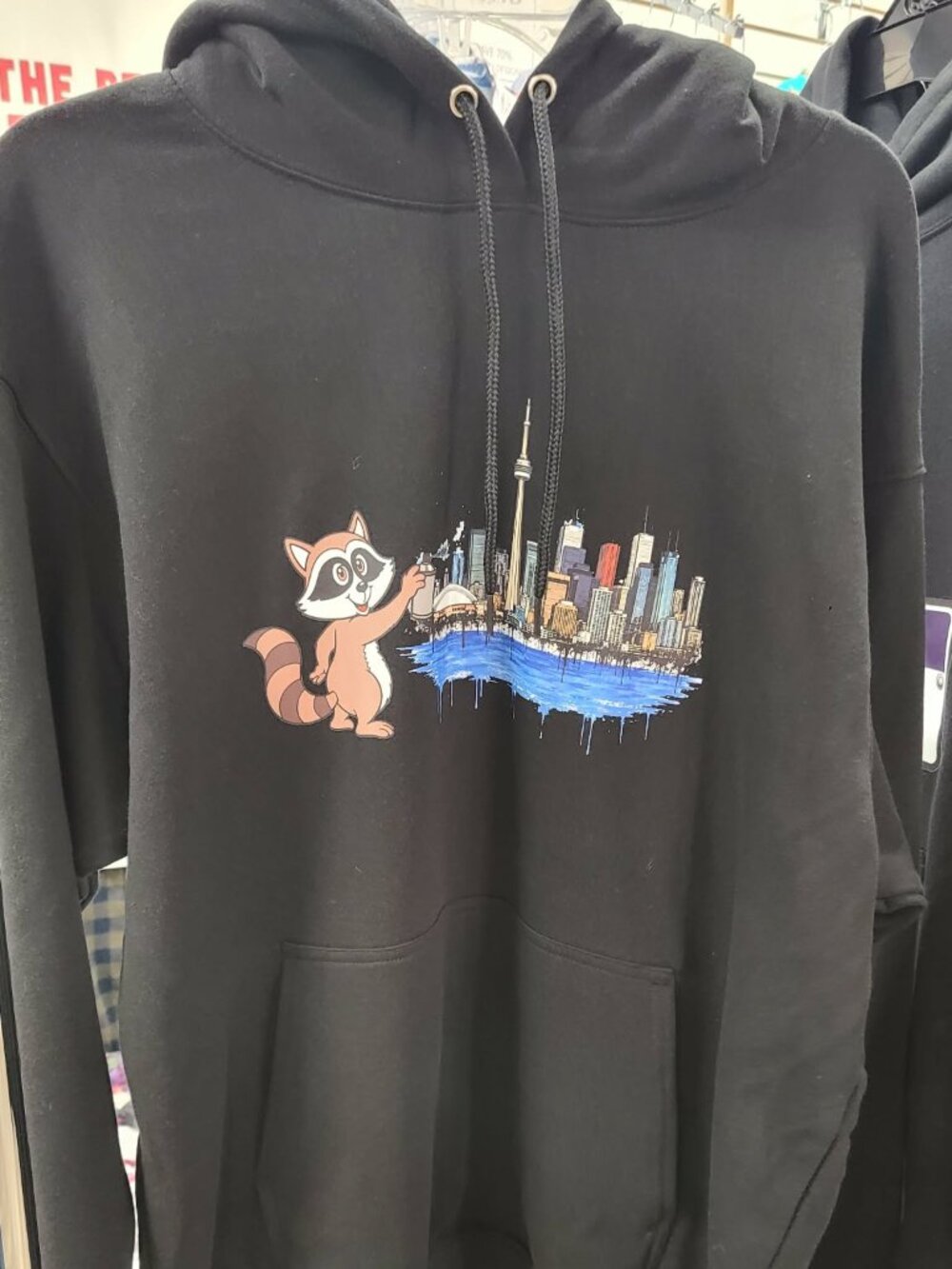 Toronto Raccoon Grafitti Toronto Skyline Graphic Hoodie Black Large Hoodie